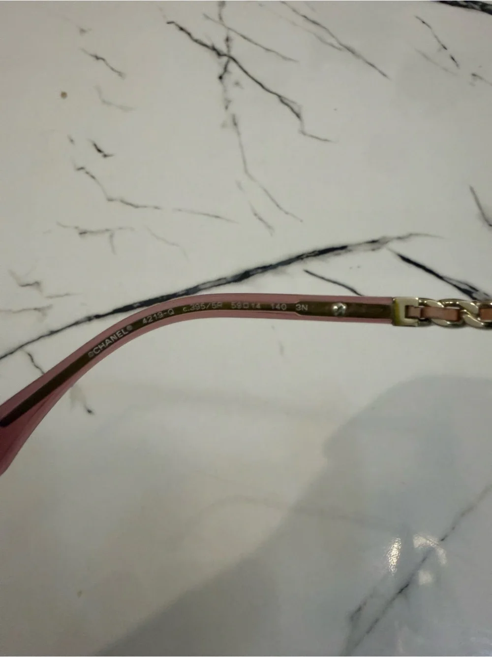 CHANEL Aviator Gold Frame Sunglasses with Pink Leather Trimming & Lenses